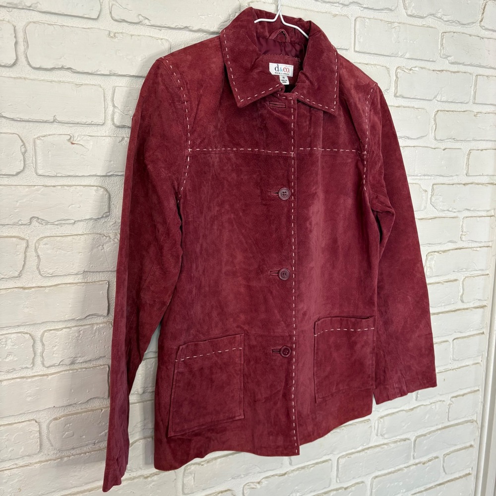 Vintage d. & co. Red Suede Leather Jacket Contrast Button Front Coat Y2k - Picture 3 of 6